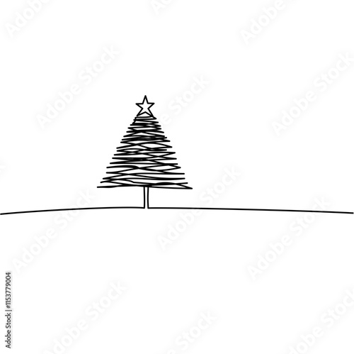 One line drawing of Christmas tree