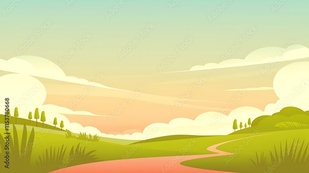 Fototapeta premium Serene Rolling Hills Landscape With Winding Path