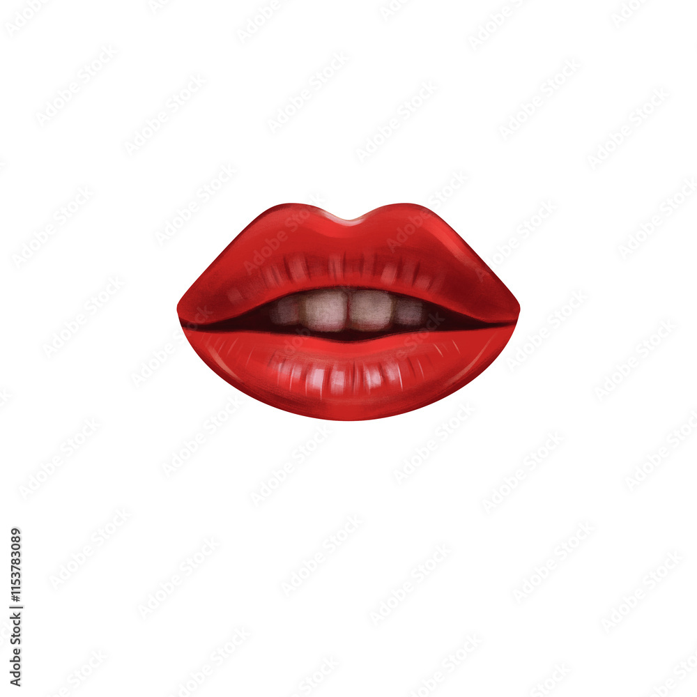 Red lips, red lipstick on the lips, illustration for Valentine's Day Red lips, red lipstick on the lips, illustration for Valentine's Day