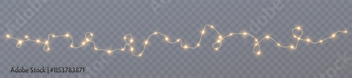 Bright garlands with a golden glow. For advertising invitations, web banners, postcards. Vector. Holidays decoration. Festive Christmas light gold garlands. LED lamp. Yellow lights on a illustration.