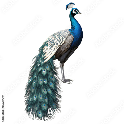 Ultra-Detailed Peacock Illustration: Photorealistic Majestic Royal Bird Portrait with Intricate Iridescent Feather Patterns and Traditional Asian Ornamental Art Style  photo