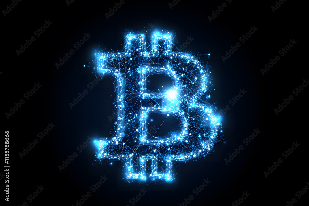Glowing Digital Bitcoin Symbol with Futuristic Blue Lights – Cryptocurrency and Blockchain Concept Glowing Digital Bitcoin Symbol with Futuristic Blue Lights – Cryptocurrency and Blockchain Concept