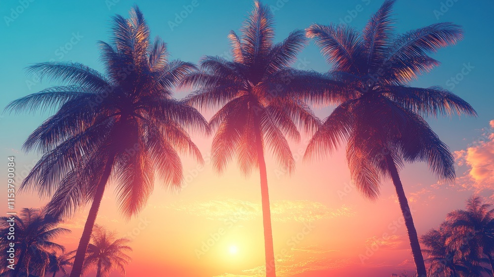 Tropical sunset with palm trees. Tropical sunset with palm trees.