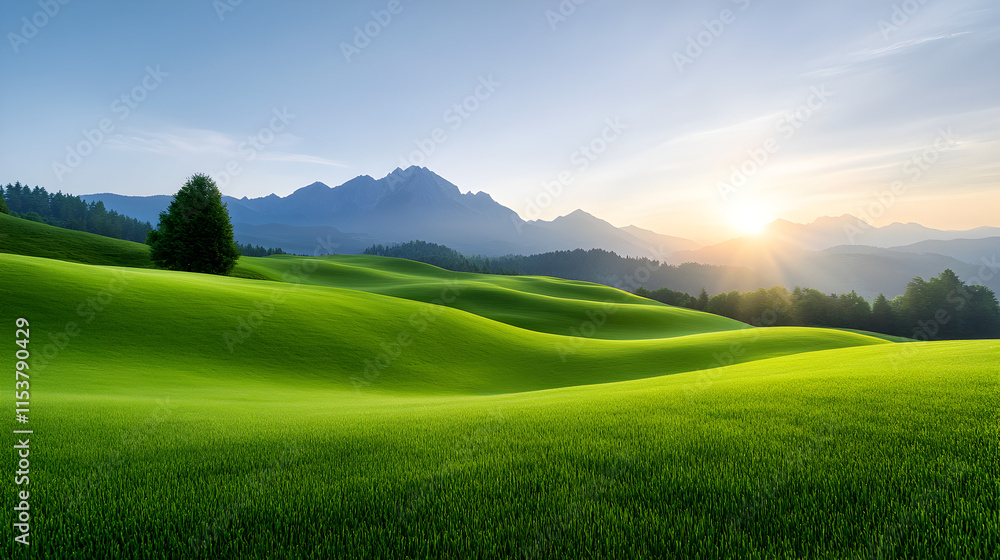 A beautiful mountain landscape with a green field A beautiful mountain landscape with a green field