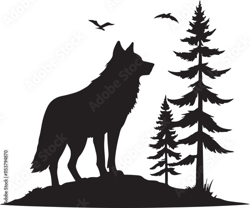 wolf in winter forest silhouette