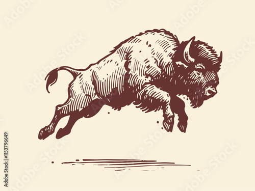 American Bison Hand Drawn Illustration Sketch Vector Isolated