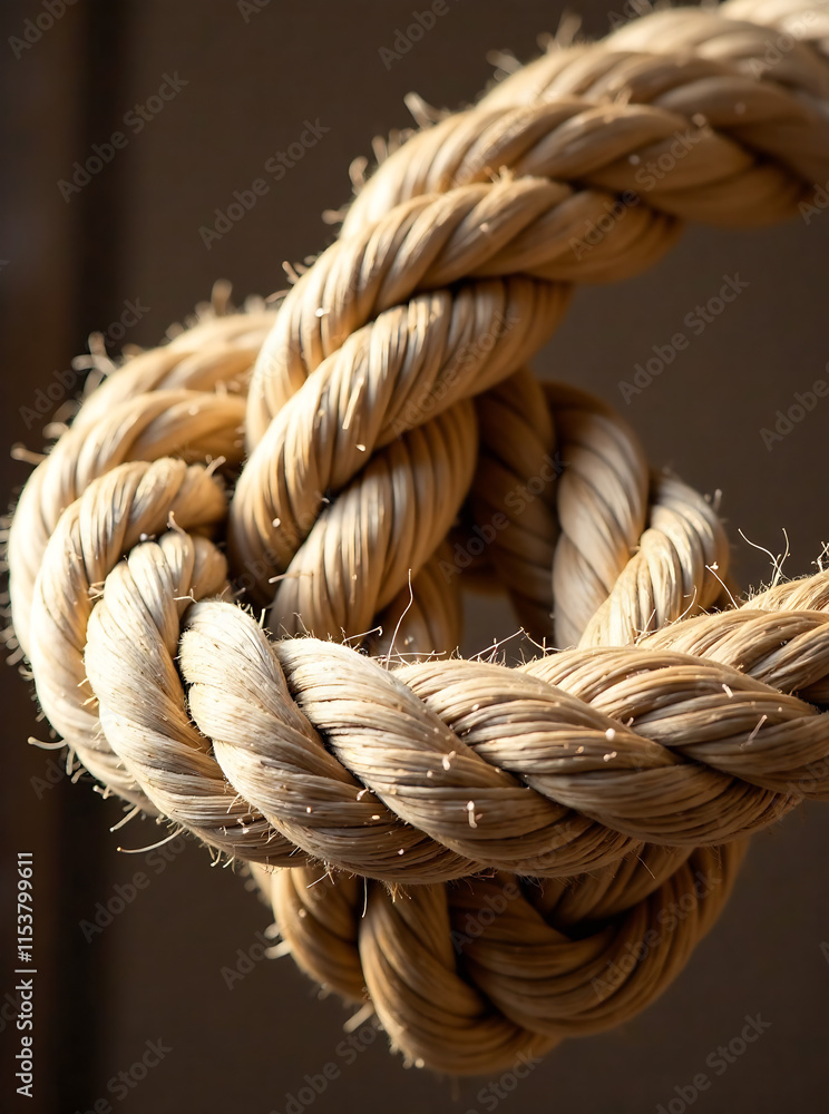 Coarse, fibrous jute rope with visible strands and twists. new image Coarse, fibrous jute rope with visible strands and twists. new image