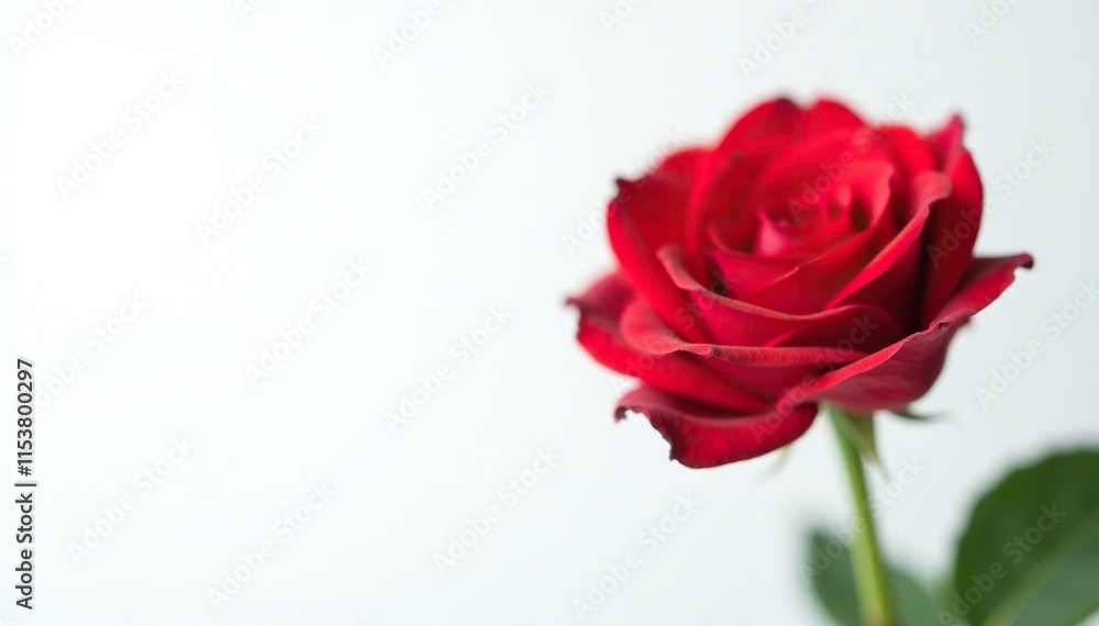Single red rose in full bloom on a white background, solo red rose, flower Single red rose in full bloom on a white background, solo red rose, flower