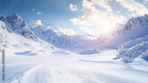 snow mountains and empty snowland background