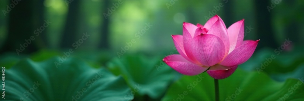 Pink lotus flower unfolding its petals in the misty forest, botanical, flower unfolding Pink lotus flower unfolding its petals in the misty forest, botanical, flower unfolding