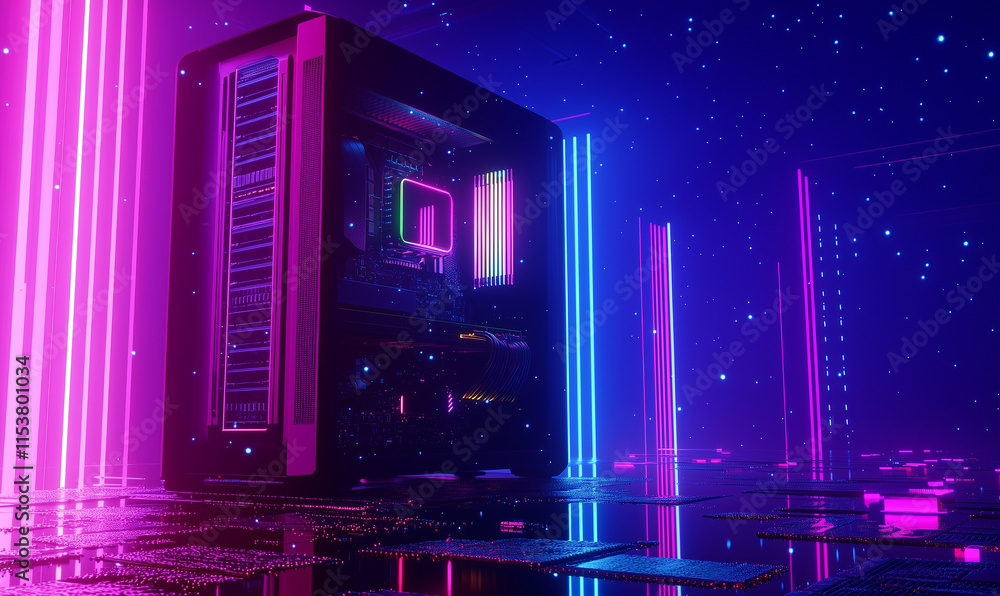 Futuristic technology connection showcased in neon-illuminated digital landscape virtual environment digital art perspective Futuristic technology connection showcased in neon-illuminated digital landscape virtual environment digital art perspective