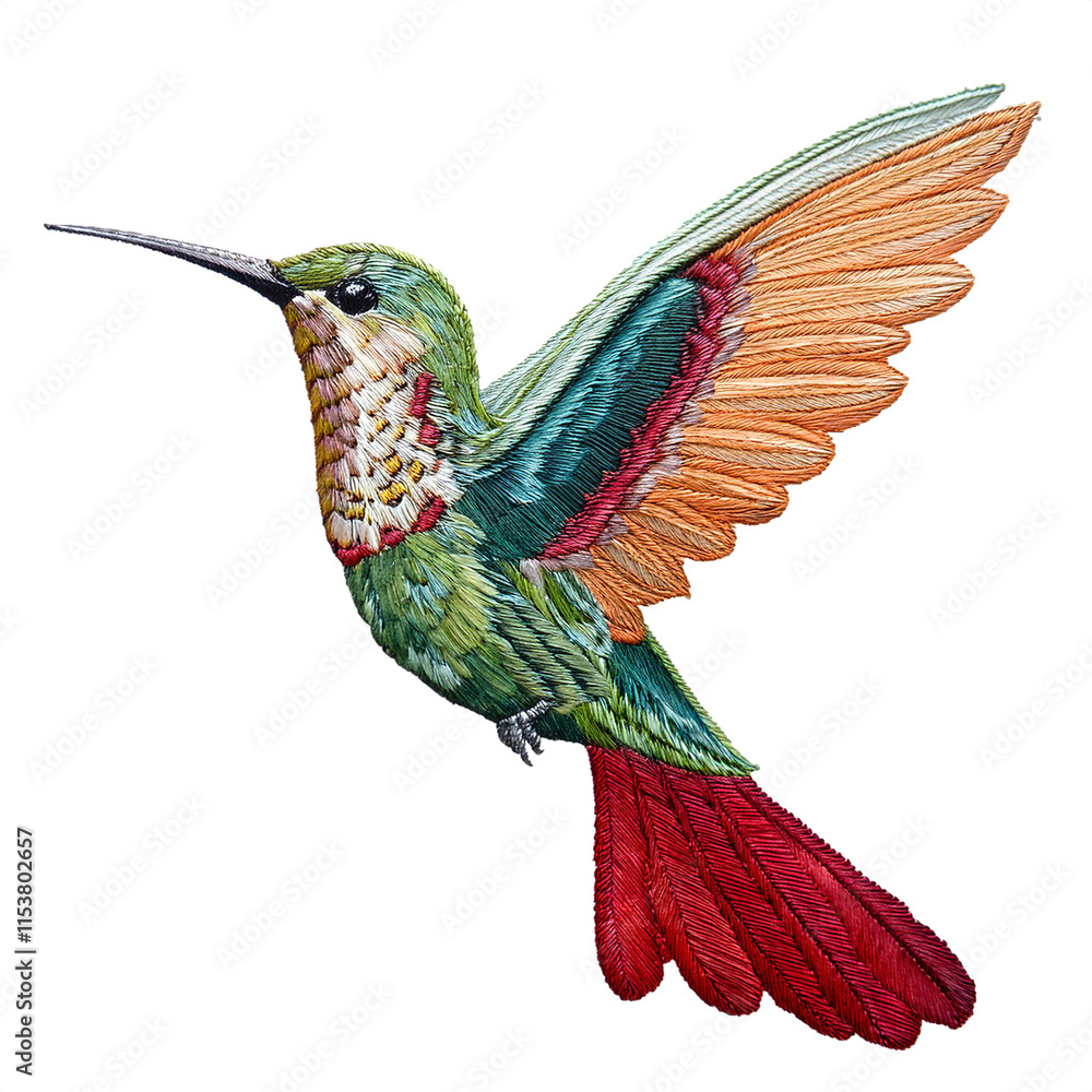 Fototapeta premium 美しいハチドリの刺繍(Beautiful hummingbird embroidery)