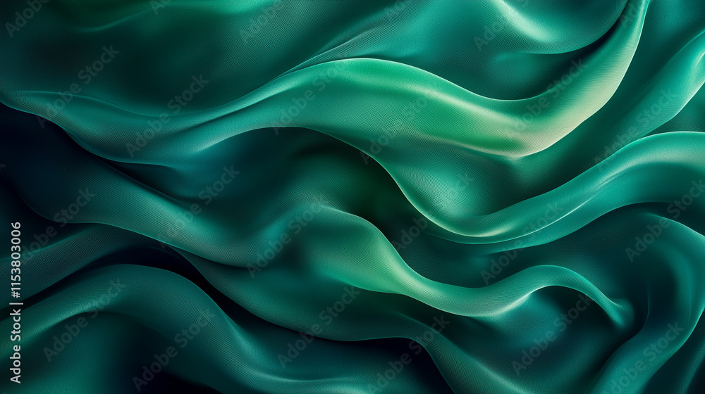 Obraz premium Emerald green silk satin fabric with smooth, flowing waves, creating a luxurious gradient shine