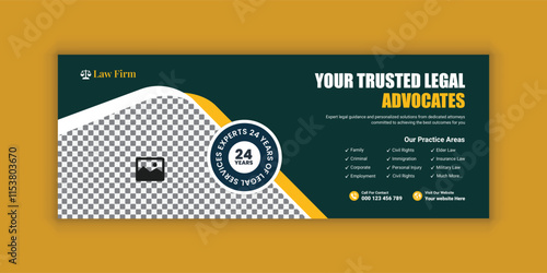 Law firm services social media banner design or law consulting Facebook cover design template and Flat Law firm advertising web banner layout