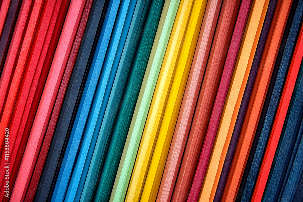 Vibrant Colored Pencils Arranged in Diagonal Lines, Showing a Spectrum of Hues and Shades. Illustrating Creativity and Artistic Expression. Vibrant Colored Pencils Arranged in Diagonal Lines, Showing a Spectrum of Hues and Shades. Illustrating Creativity and Artistic Expression.