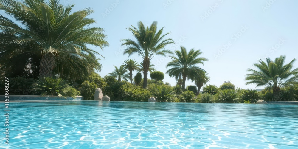 Fototapeta premium Sparkling azure pool water, crystal clear and inviting, pristine, hygiene, serene