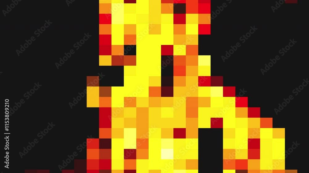 Pixel art fire. Computer generated