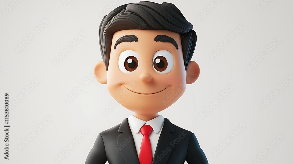 Animated business character smiling in professional attire studio Animated business character smiling in professional attire studio