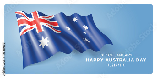 Australia day vector banner, greeting card. Australian wavy flag