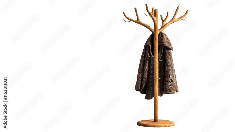 Stylish coat rack with a coat hanging elegantly. transparent background Stylish coat rack with a coat hanging elegantly. transparent background