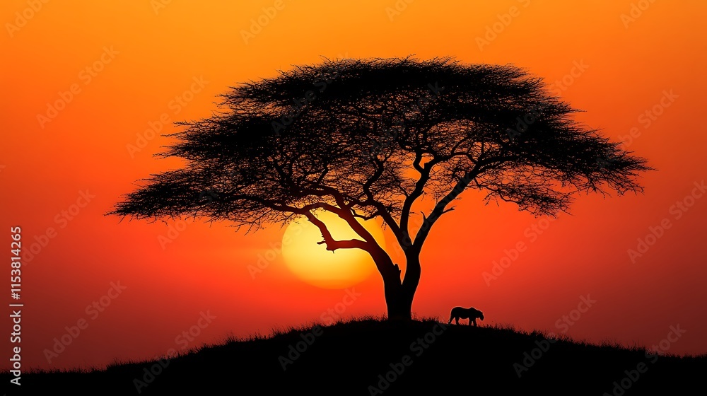 Silhouette of acacia tree and zebra at sunset. Silhouette of acacia tree and zebra at sunset.