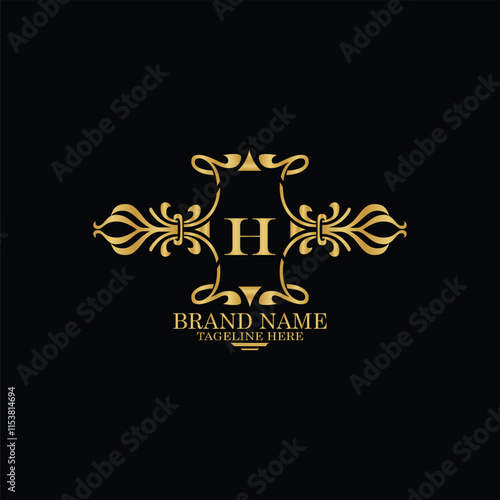 creative  initial  latter h logo design with modern business vector template.  creative isolated h monogram logo design with new latter logo golden color and black background . design of elements  photo