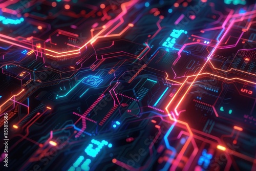 Abstract Futuristic Circuit Board with Glowing Lines