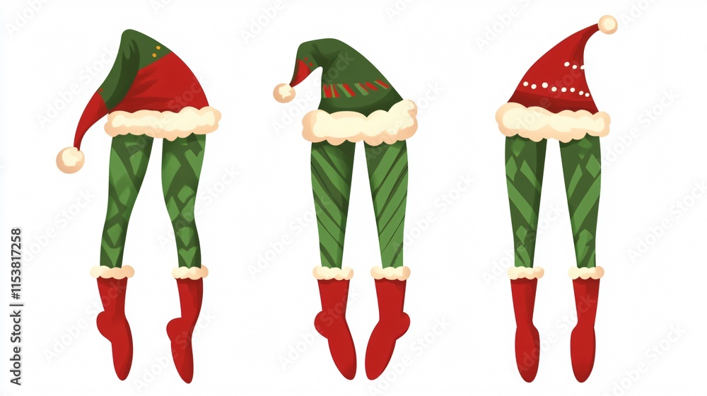 Festive Elf Legs and Hats in Green and Red for Christmas Celebration Festive Elf Legs and Hats in Green and Red for Christmas Celebration