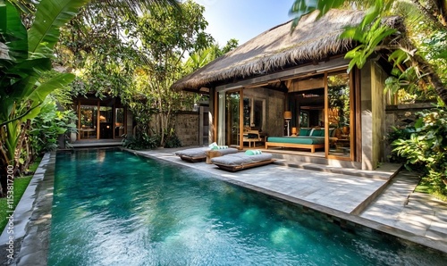 Wallpaper Mural A serene villa with a private pool surrounded by lush greenery. Torontodigital.ca