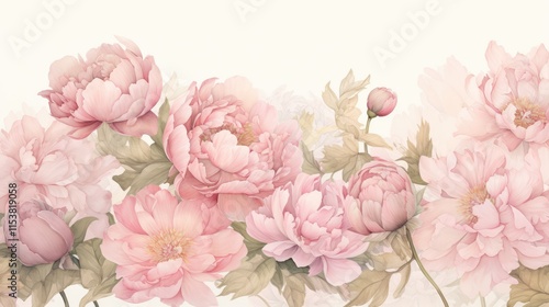 Romantic Peony Flower Watercolor Poster Background with Soft Pastel Shades