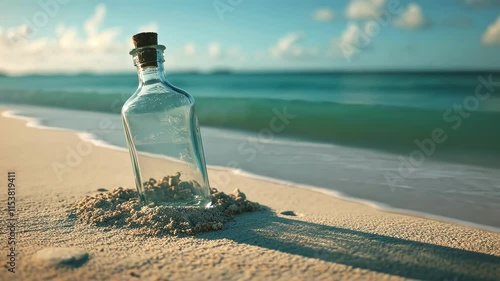 glass bottle with a message on the seashore