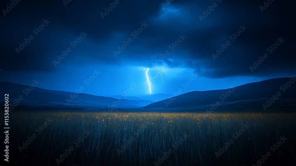 Lightning storm over a field at night. Lightning storm over a field at night.