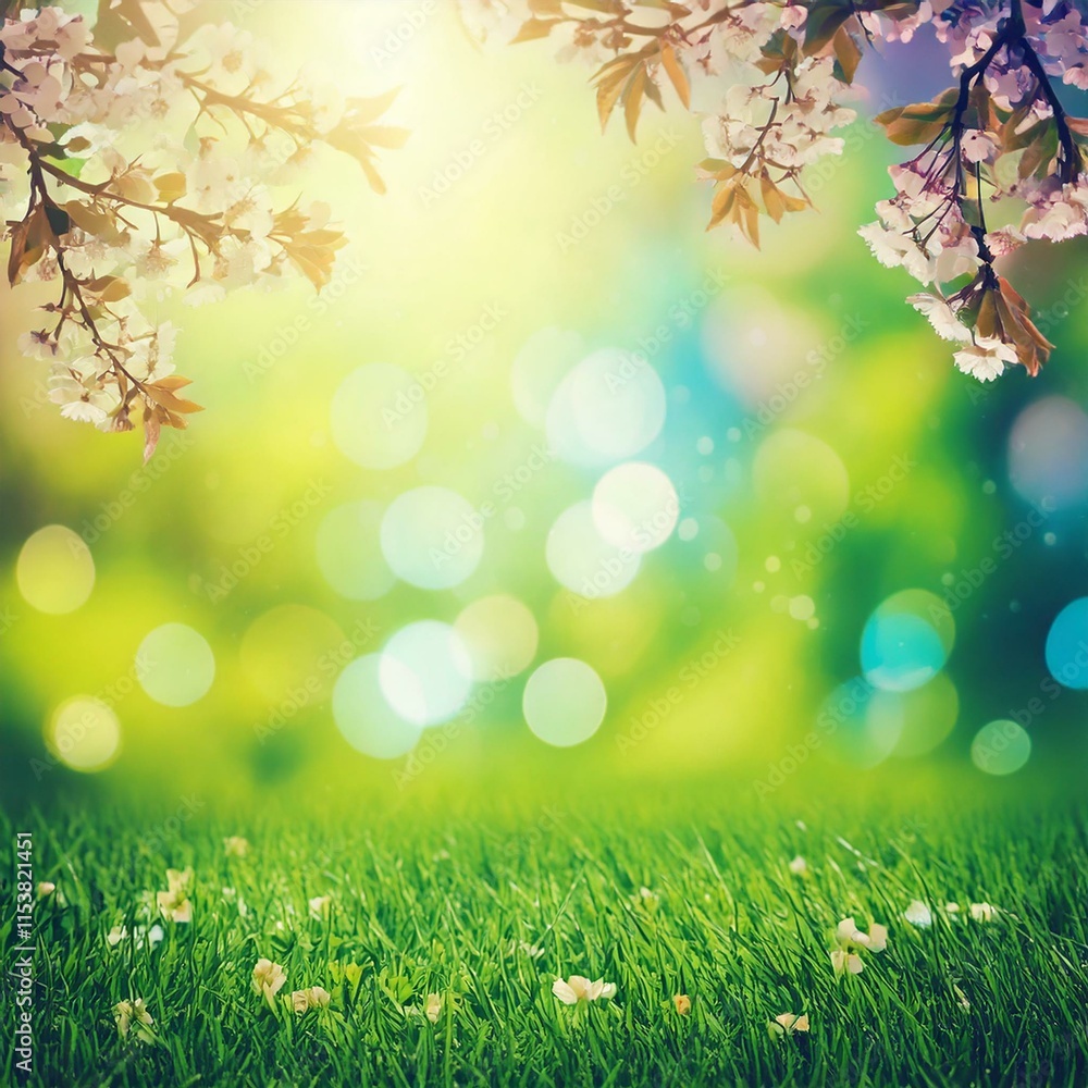 spring background with grass and flowers