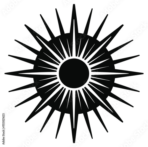 Black Sun Silhouette Detailed Rays EPS