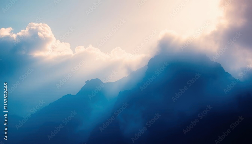 the clouds in the mountains with a bright sun the clouds in the mountains with a bright sun