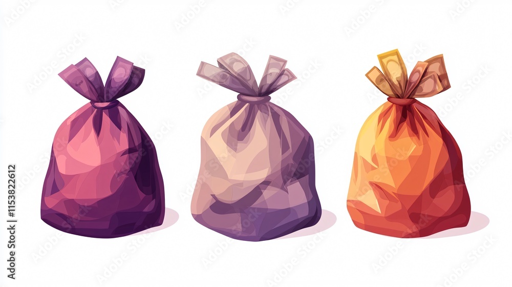 Vector Money Bag Icons Filled With Large Amounts of Cash Vector Money Bag Icons Filled With Large Amounts of Cash
