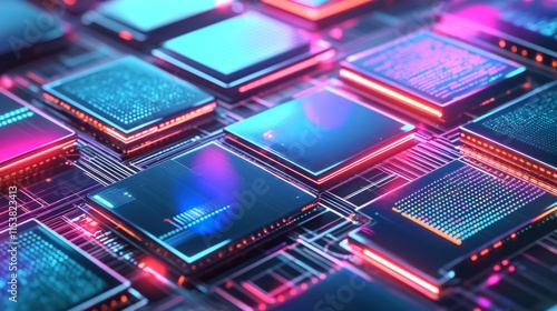 Bright Animated Quantum Chips with Tech Effects