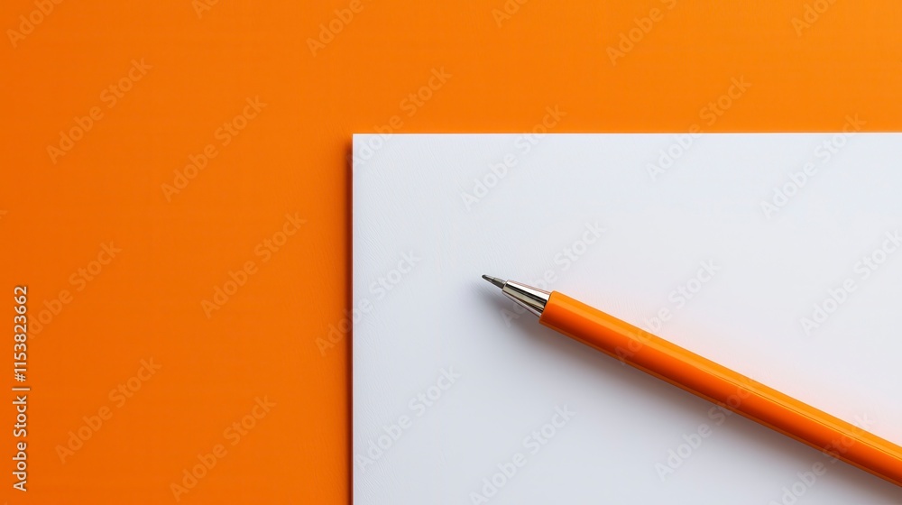 Orange Background with Blank White Paper and Orange Pen, Ideal for Creative, Business, and Educational Concepts, Minimalist Flat Lay Composition for Modern Designs Orange Background with Blank White Paper and Orange Pen, Ideal for Creative, Business, and Educational Concepts, Minimalist Flat Lay Composition for Modern Designs