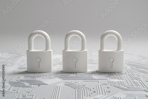 Wallpaper Mural White Padlocks on Circuit Board Representing Digital Security and Data Protection Torontodigital.ca