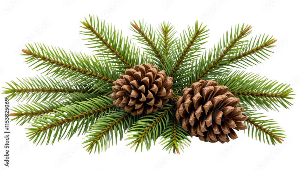 Pine cones with green pine branches isolated on white background. Suitable for marketing or business purposes. PNG file Pine cones with green pine branches isolated on white background. Suitable for marketing or business purposes. PNG file
