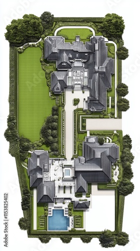 Architectural layout of a family estate with multiple wings for privacy photo