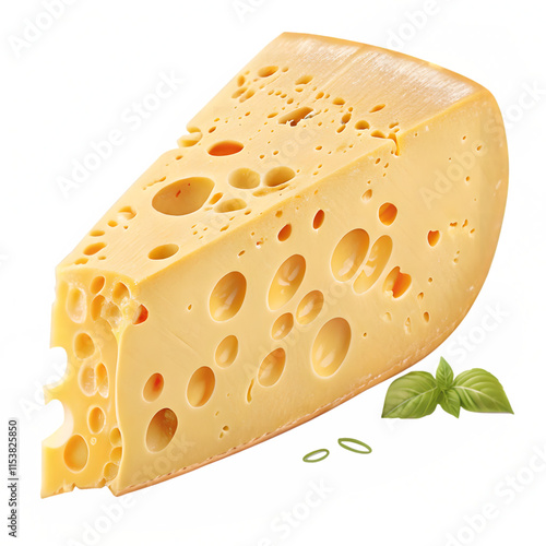 close-up of a piece of cheese with holes.