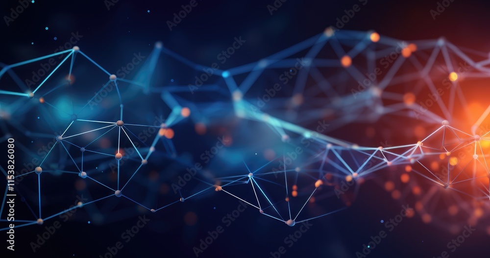 Abstract digital network illustration with glowing nodes and connections. Abstract digital network illustration with glowing nodes and connections.