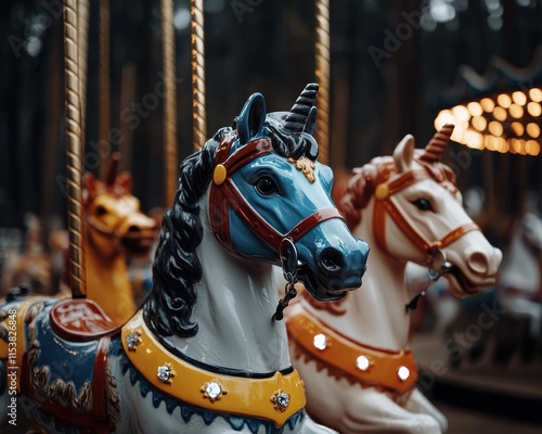 Capture the magic of a timeless fair with friends aboard a classic carousel Colorful horses provide the perfect setting for a nostalgic celebration Experience the joy and laughter with this beautiful photo