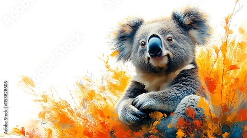 Colorful Koala Painting in a Scenic, Vibrant Landscape with Bright Details Illustration photo