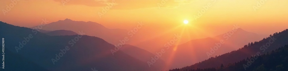 Soft orange hues illuminate misty mountains at dawn, mist, majestic, gold Soft orange hues illuminate misty mountains at dawn, mist, majestic, gold