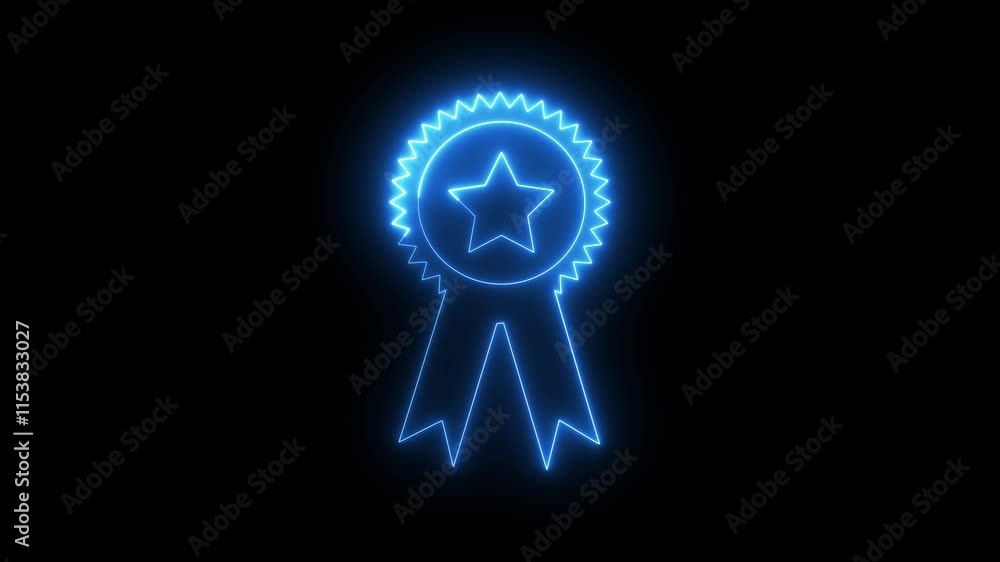 Glowing Blue color neon line Medal with star icon isolated on black background. National award, badge, ribbon, Winner achievement sign. Award medal 4K Video motion graphic animation. Glowing Blue color neon line Medal with star icon isolated on black background. National award, badge, ribbon, Winner achievement sign. Award medal 4K Video motion graphic animation.