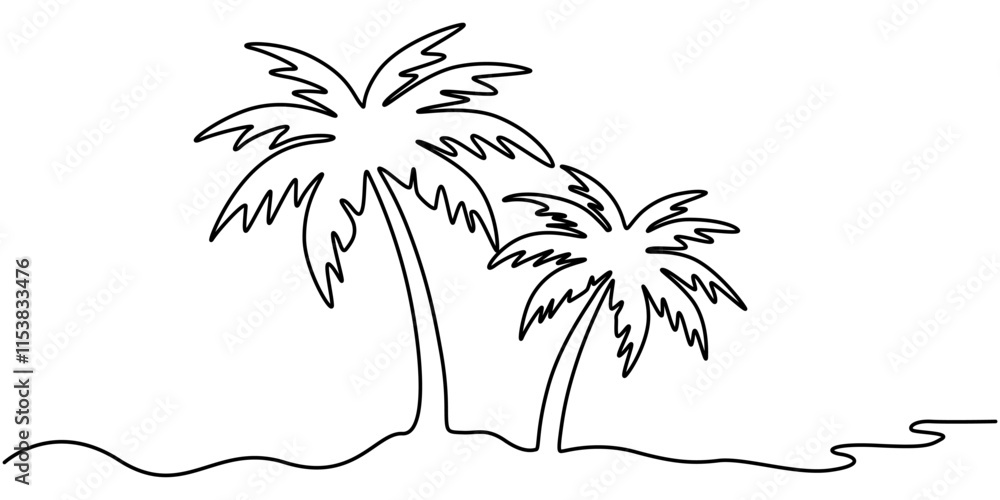 Palm in one continuous line. One line drawing, minimalism. Vector illustration, Palm Tree  Continuous Line Drawing with Editable Stroke and Copy Space, Palm Tree  Continuous Line Drawing with Editable
