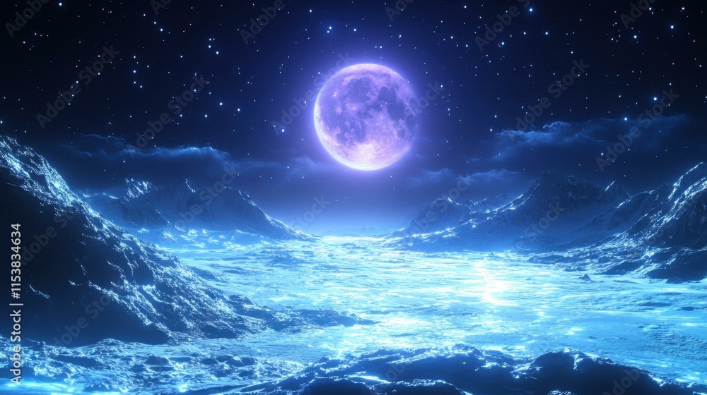 Dark moody landscapes Rugged mountain pass in moonlight Dark moody landscapes Rugged mountain pass in moonlight
