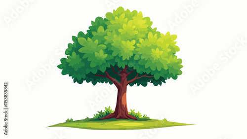 Flat 2.0 Style Illustration of a Vibrant Green Tree on a White Background